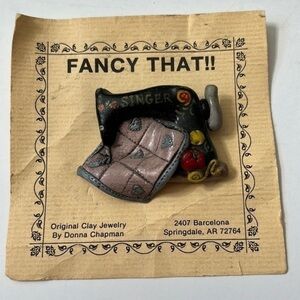 Vintage clay broach sewing machine singer jewelry pin